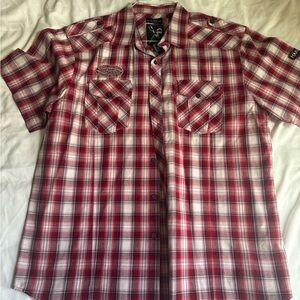 Marc Ecko Red and White Plaid Button Down Shirt
